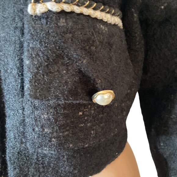 Vintage Cropped Jacket Wool Blend Womens Small Pearlescent Buttons - Picture 7 of 10
